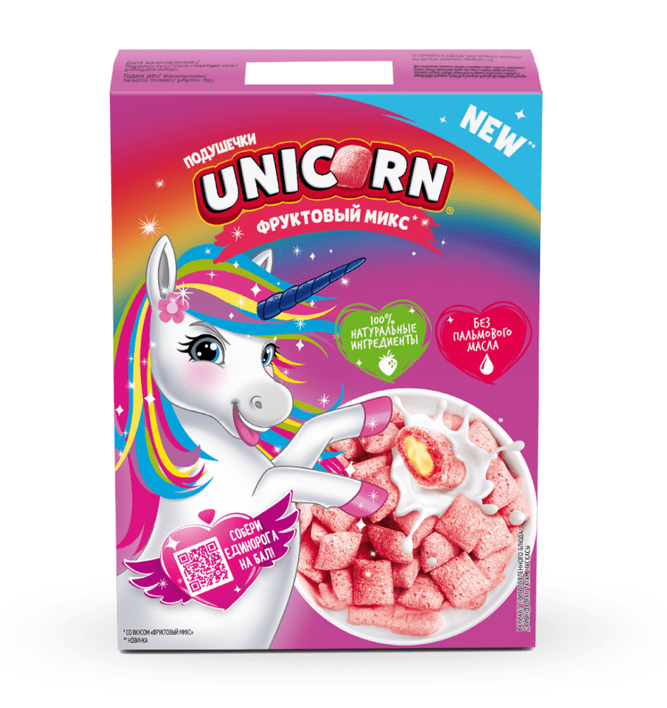 Завтраки готовые Unicorn® Подушечки с начинкой со вкусом «Фруктовый микс» —  Любятово