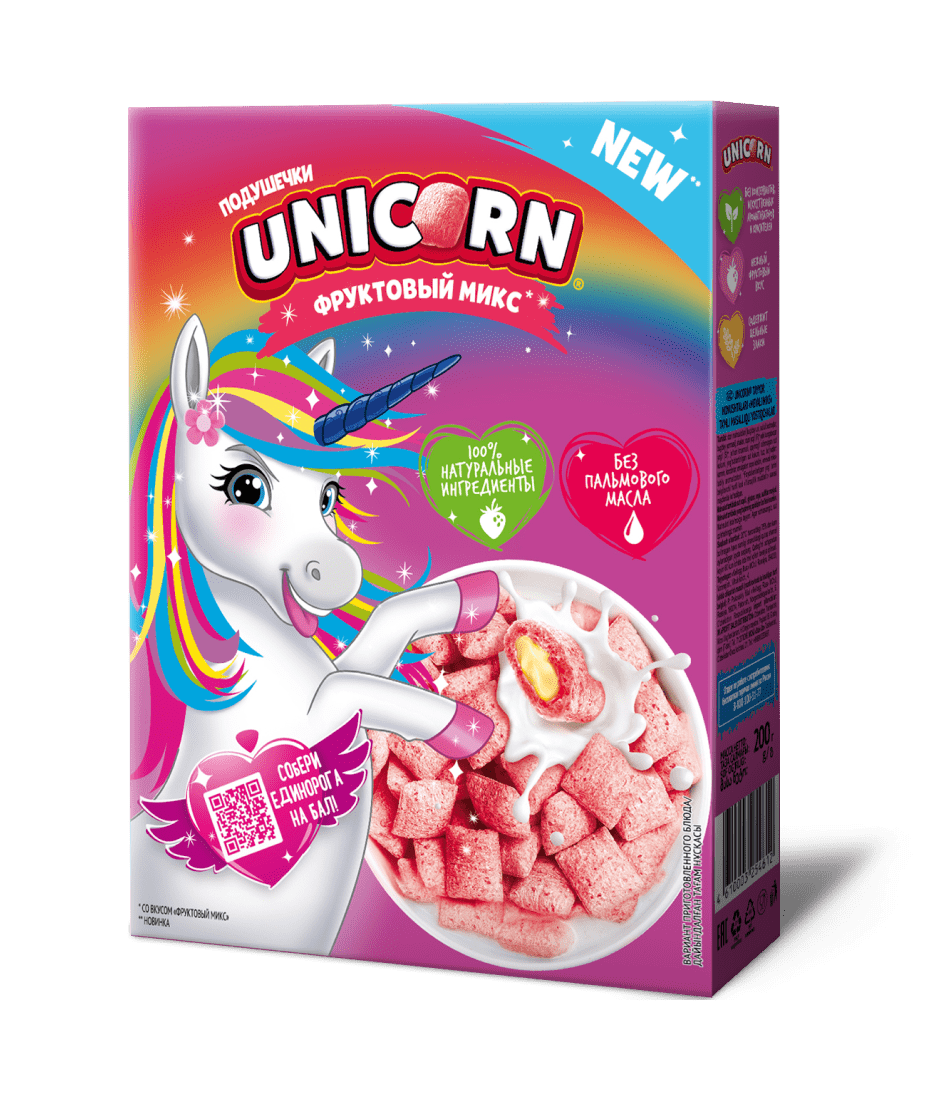 Завтраки готовые Unicorn® Подушечки с начинкой со вкусом «Фруктовый микс» —  Любятово